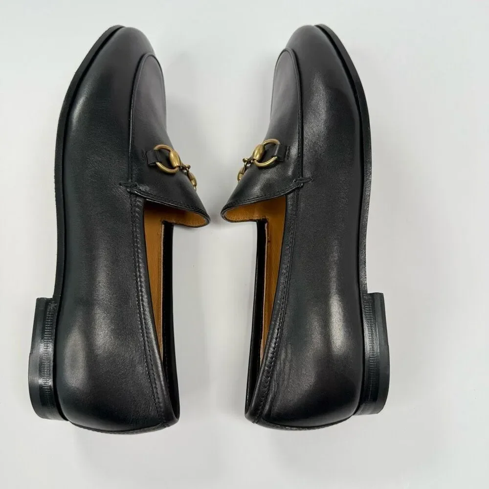 GUCCI Calfskin Womens Jordaan Loafers Size 37 Black